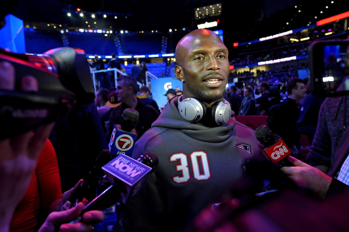 Former NFL defensive back Jason McCourty speaks during Super LIII Opening Night